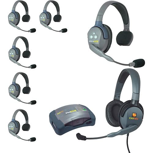 Eartec Hub7Smxd Hub Mini Duplex Base 7 Person System, Includes 6X Ultralite Single Headset, Max4G Double Headset
